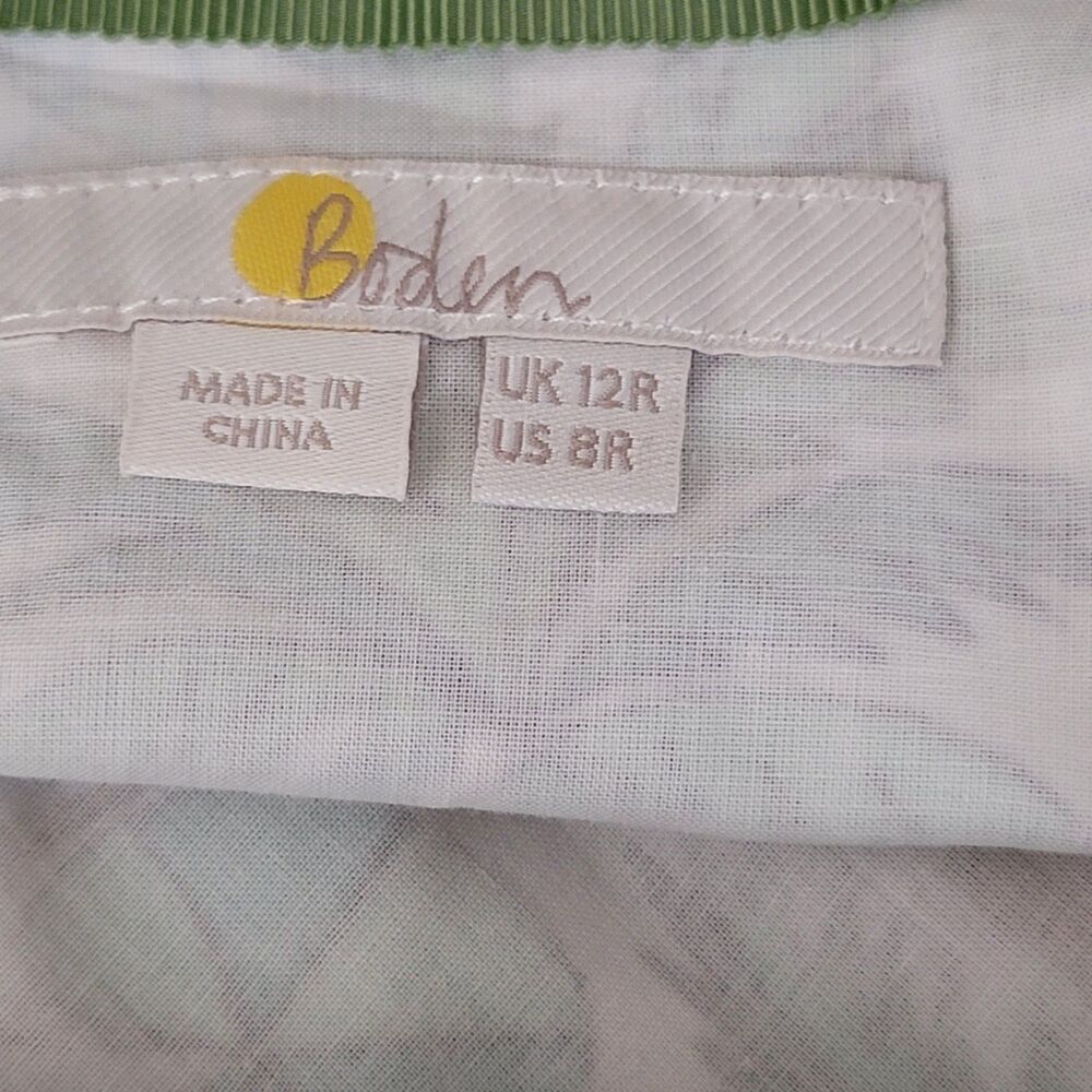 Boden Dress Women's 8 Smocked Waist Green White Pockets Tropical Preppy Summer - Picture 4 of 9